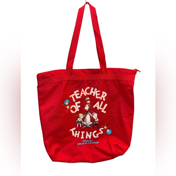 Universal Studios Red Canvas teacher Tote Bag with dr. Seuss - Picture 1 of 6